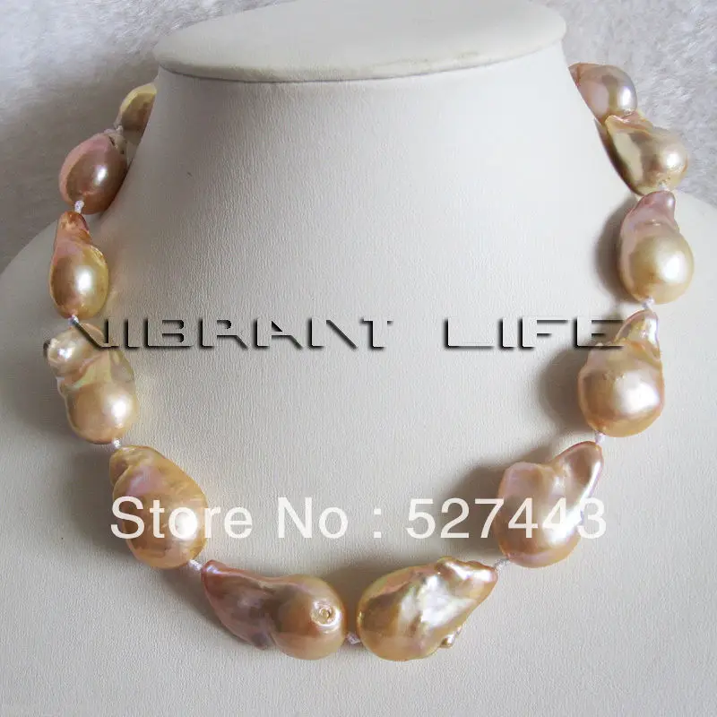 

Wholesale fast 18" 13-22mm Peach Pink Keshi Freshwater Pearl Necklace Jewelry
