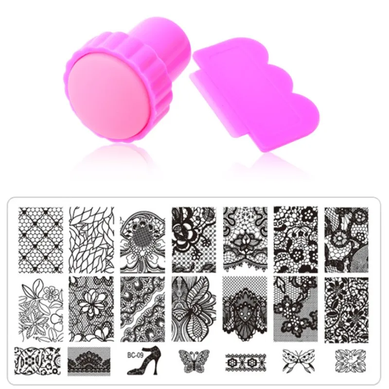 Nail Art Stamping,10Designs 1pcs Stainless Steel Image Plates and Stamper Scraper Set,Konad Nail Stamp Template,Nail Tools