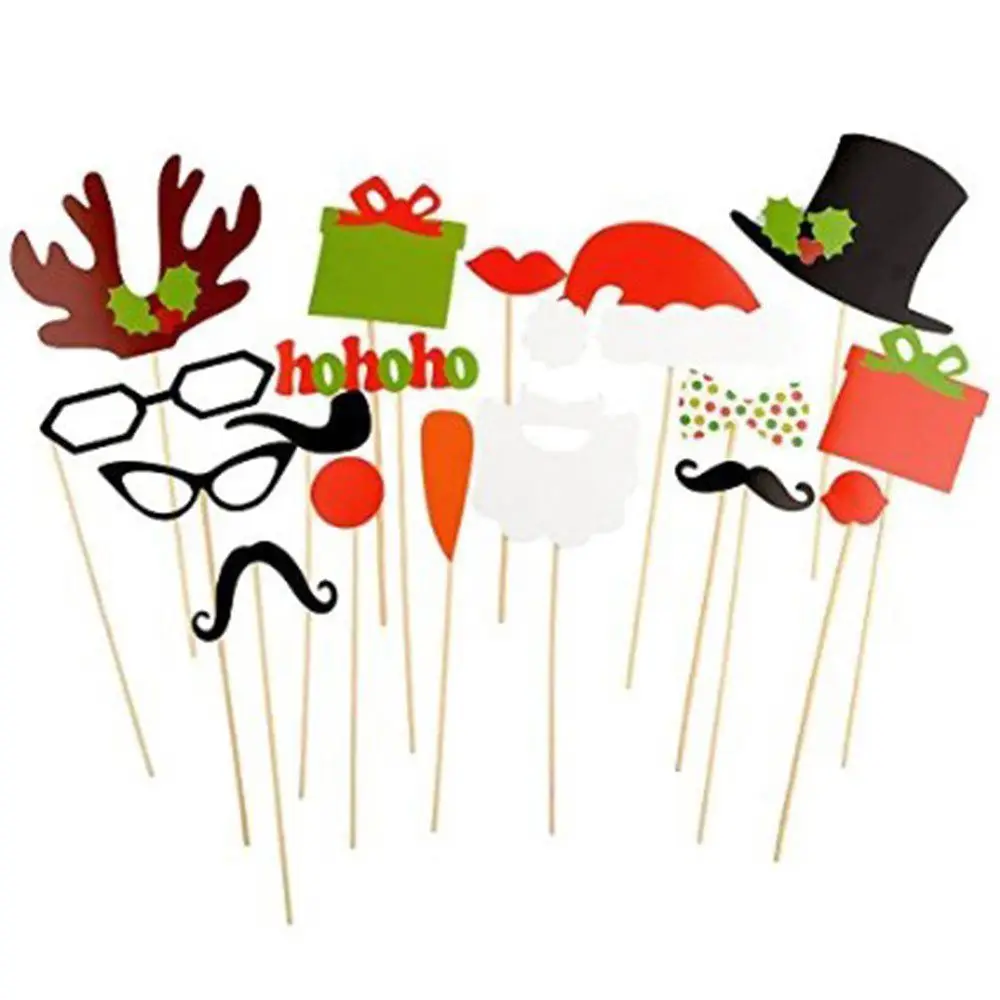 UESH-17Pcs DIY Photo Booth Реквизит усы для губ Hat Рога подарок палку для рождественской вечеринки