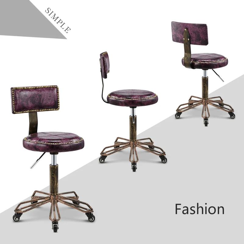 Classical Style Steel Stool Lift Rotating Chair Household Commercial With Backrest High Quality PU Five Claws Craft Wheel Seat