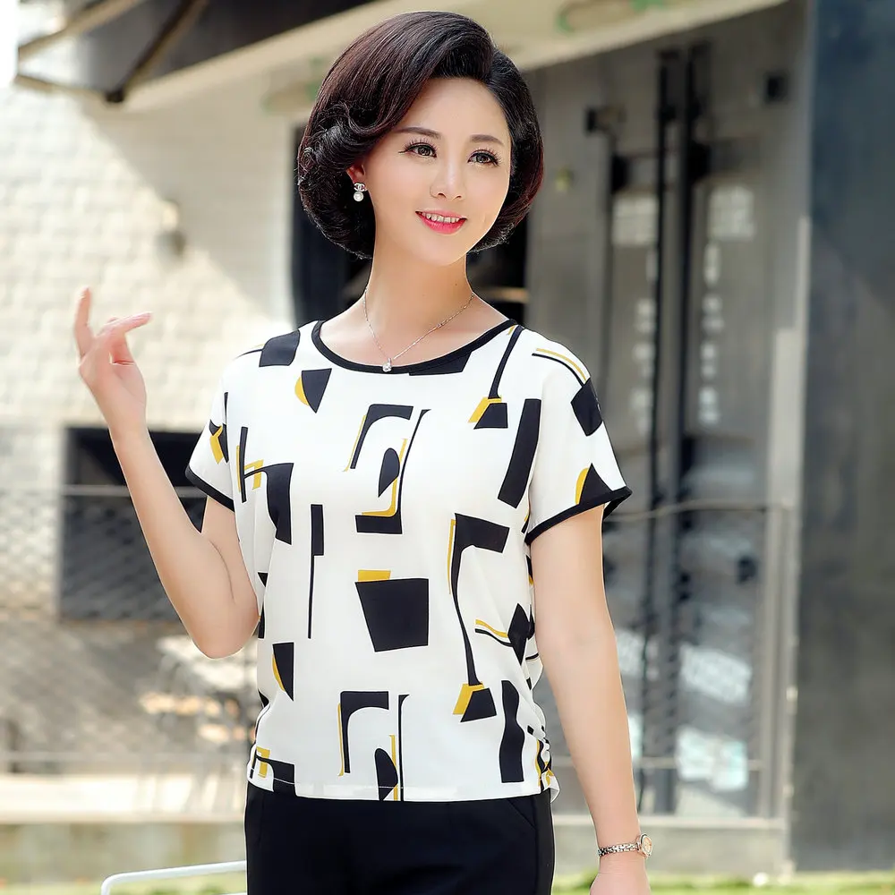 Women Summer Blouses Short Drop Sleeve Round Collar Tops Female White Navy Blue Floral Print Tunic Shirt Woman Casual Blouse 5XL Women Summer Blouses Short Drop Sleeve Round Collar Tops Female White Navy Blue Floral Print Tunic Shirt Woman Casual Blouse 5XL