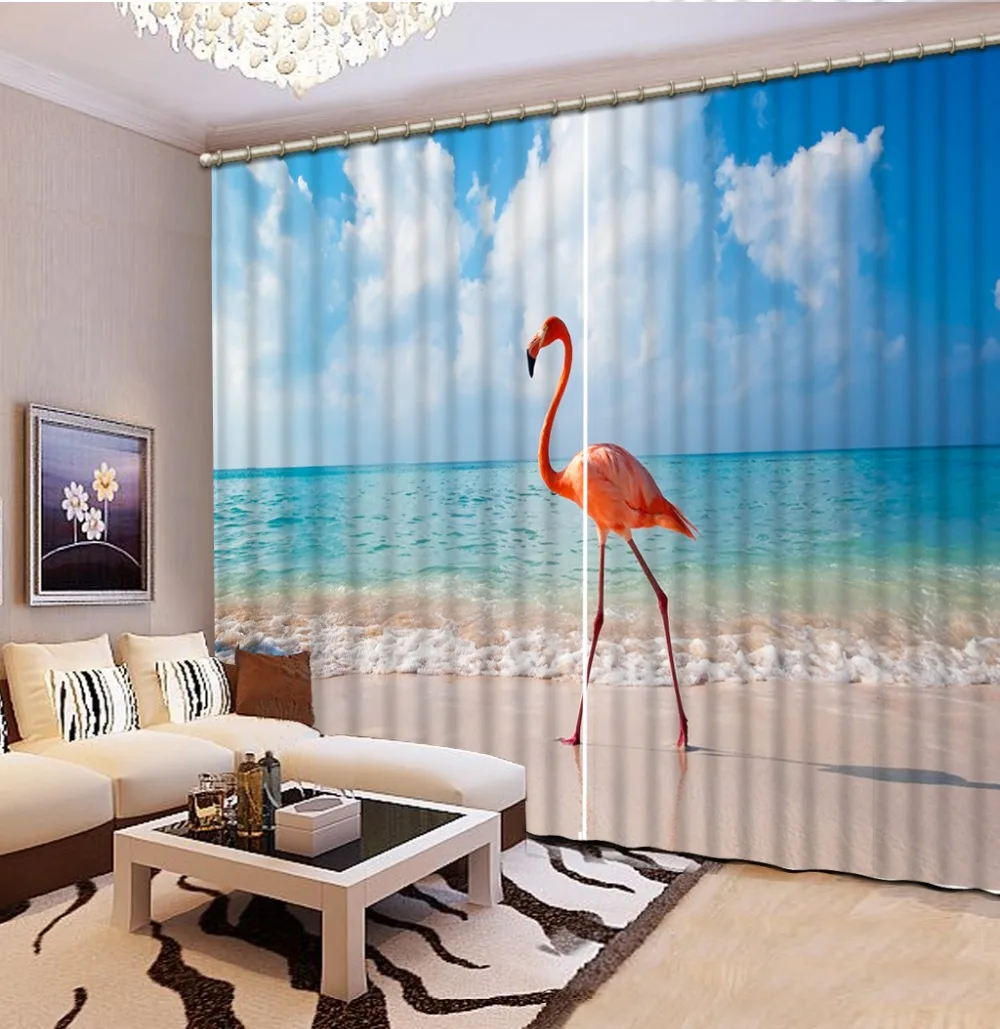 Decoración de dormitorio en 3D cortina foto personalizar tamaño mar playa Flamingo cama sala de estar Oficina Hotel Cortinas Decoración de dormitorio en 3D cortina foto personalizar tamaño mar playa Flamingo cama sala de estar Oficina Hotel Cortinas