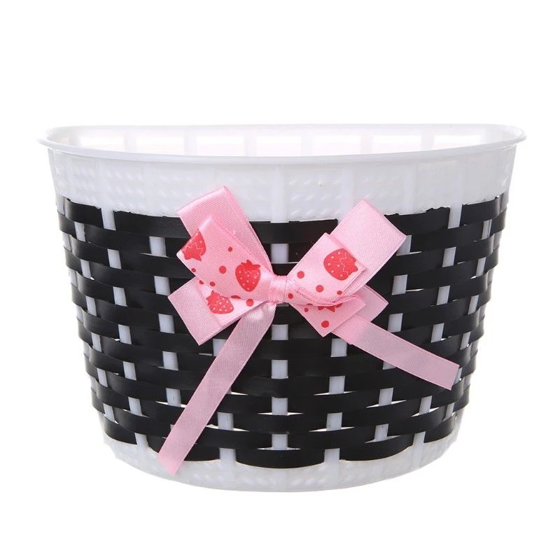 Cheap Bicycle Scooter Basket Children Bike Plastic Knitted Bow Knot Front Handmade Bag 3