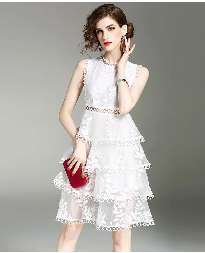 Young Gee женское летнее подиумное платье модное белое черное кружевное платье принцессы с цветочной вышивкой длиной до колен vestidos