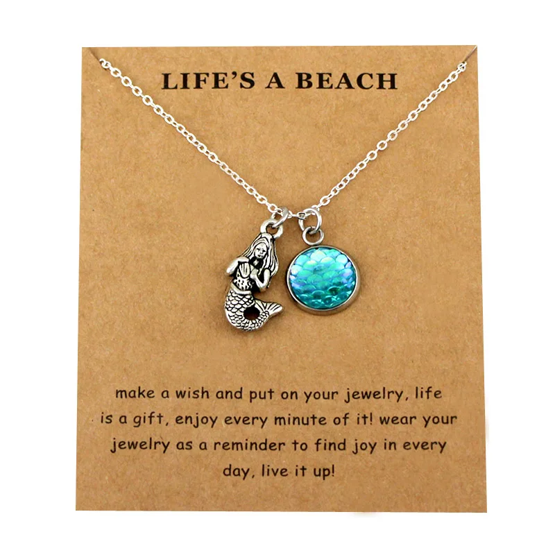 

Mermaid Scales Fish Silver Pendants Chain Necklaces Women Men Girls Boys Unisex Trendy Jewelry Lover's Best Friends Gift