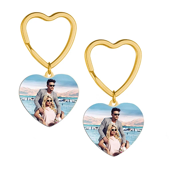 Персонализированные пользовательские брелоки для женщин сердце автомобиль сумка Шарм брелок пара цепочка для ключей бумажник лучший друг брелок бойфренд подарок - Цвет: Gold 2 Side Photo