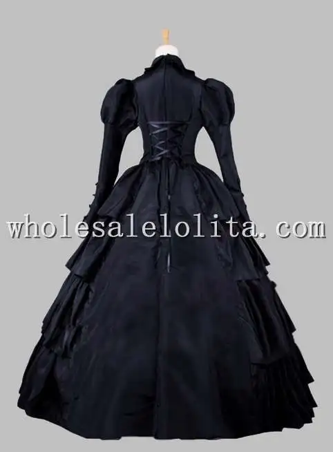 19-й век готический черный Викторианский стиль бальное платье сценический костюм