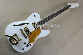 

new white Semi Hollow Body Guitar Jazz 6 Strings Electric Guitar with Bigsby Vibrato Golden Hardware