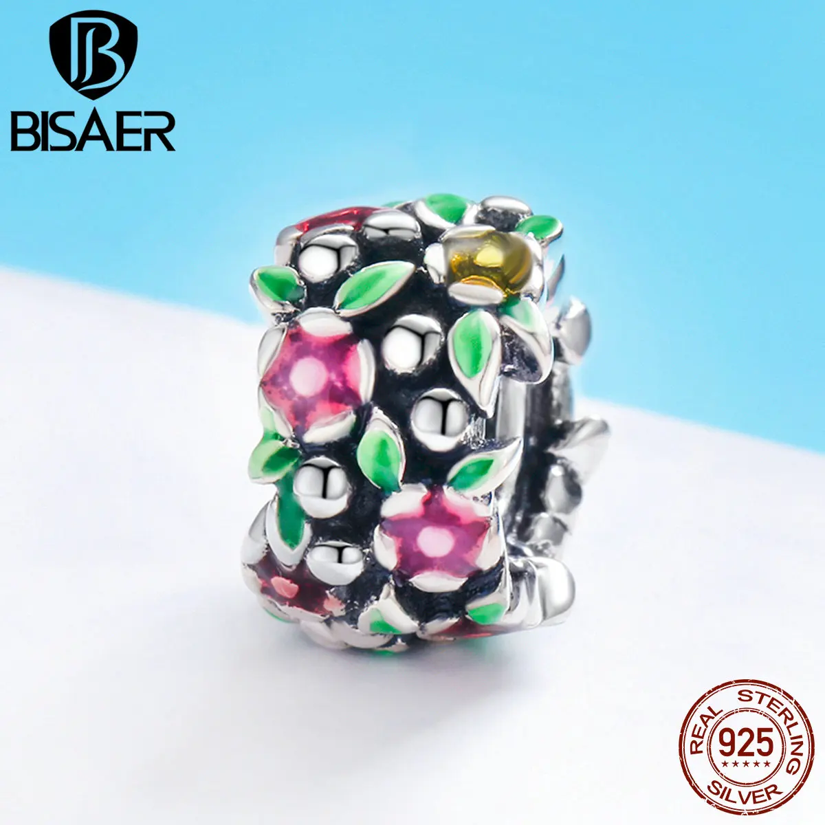 

BISAER Hot Sale 925 Sterling Silver Spring Flower Tree Leaves Spacer Charm Beads fit Charm Bracelet Silver 925 Jewelry ECC648