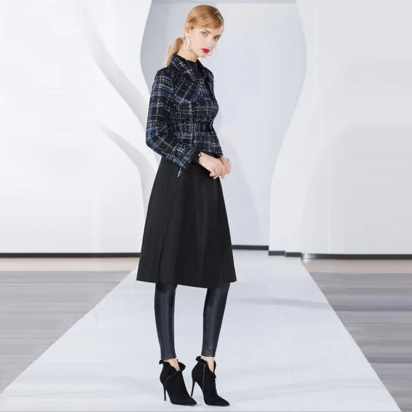 Suédé Outwear Occasionnel Manches À Mode Imprimer Manteau Hiver Femmes De En 2018 Automne Noir Cuir Manteaux Longues Plaid Patchwork Tranchée aUF6qp
