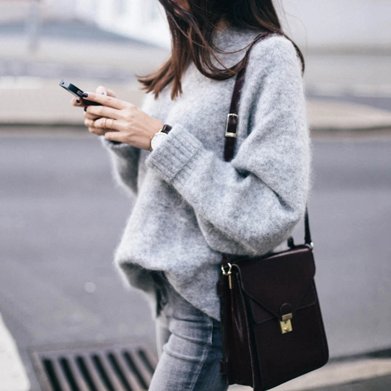 

2018 Autumn Winter Cashmere Knitted Sweater Women O Neck Long Sleeve Loose Casual Pullovers Plus Size Jumper Female Basic Tops