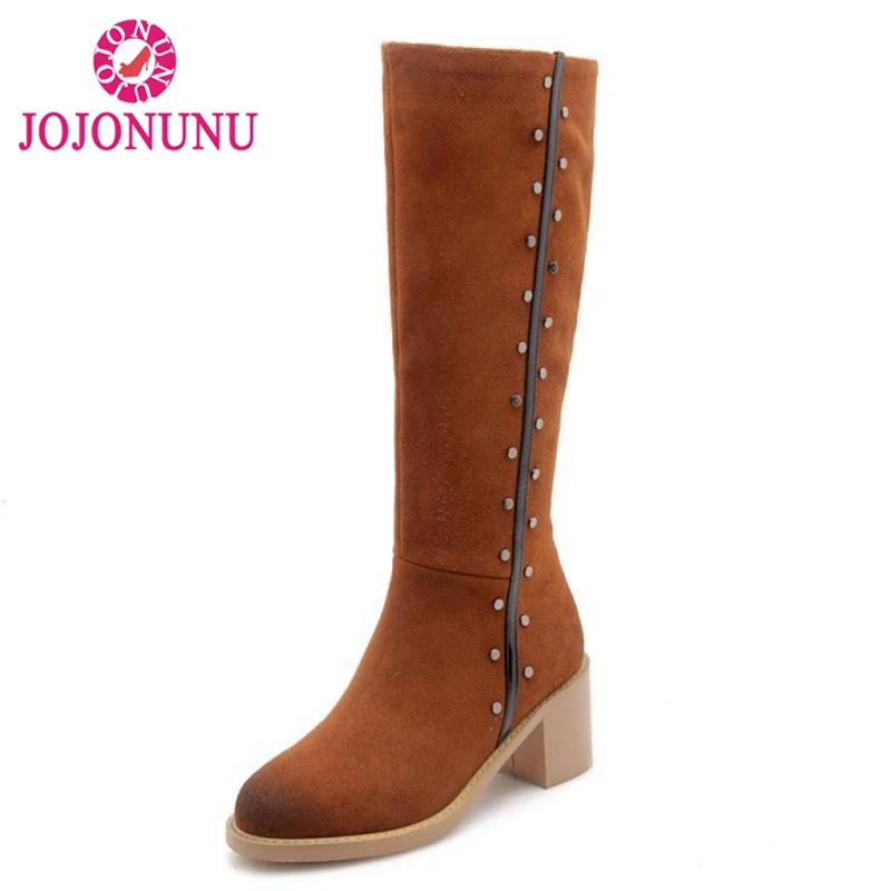 Véritable De Mode Longues Jojonunu Noir Color Dames Cuir Zipper Taille Bottes En Genou 33 caramel Chaussures Hiver Rivets 40 Femmes xOSPOqwX