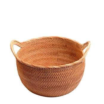 

Rattan storage basket round portable desktop living room fruit basket storage storage thickening garden storage basket small