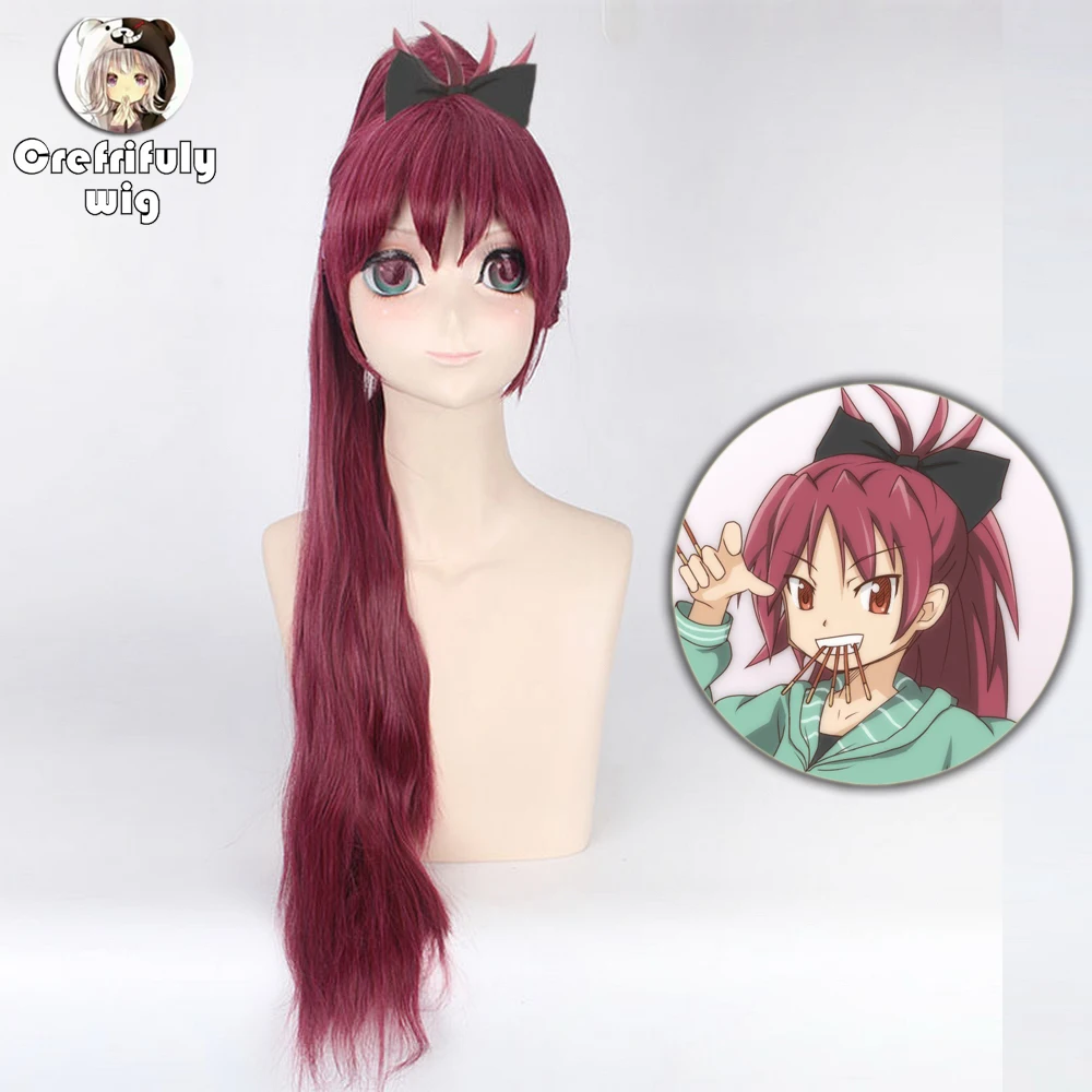 

80cm Puella Magi Madoka Magica Sakura Kyouko Auburn Long Straight Cosplay Wig Women Synthetic Hair Wigs With Clip Ponytail