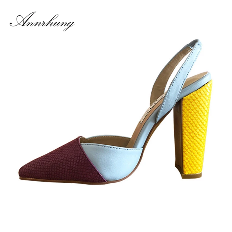 

2019 New Sexy Snakeskin Suede Patchwork Sandals Women Pointed Toe 12cm Block High Heels Serpentine Gladiator Sandalias For Women