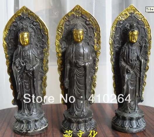 

0116P $old craft$ Fast shipping Tibetan Buddhist bronze nice Amitabha ,Guan yin ,MahAsthAmaprApta buddha statue (A0314)