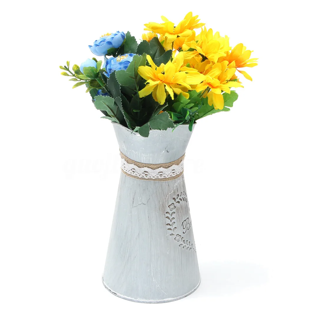 Ретро деревенский цинк Железный цветочный кувшин ваза ремесла металл в стиле кантри серый цветок водная ваза-кувшин домашний сад Декор Ремесло