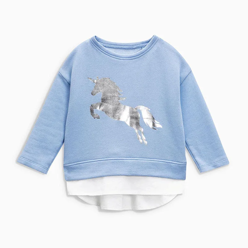 

Little Maven New Autumn Spring Children Clothing Fashion Thin Blue Horse Cotton Full- sleeved Lace O-neck Girls Casual Hoodies