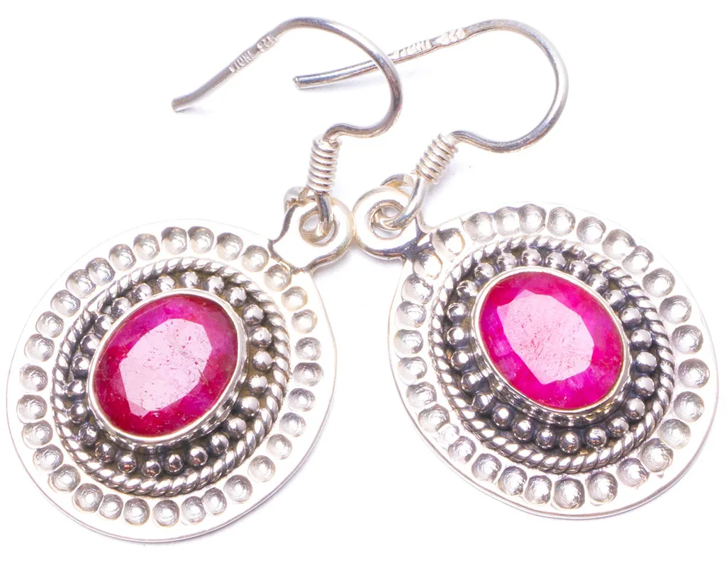

Natural Cherry Ruby Handmade Unique 925 Sterling Silver Earrings 1.25" Y0949