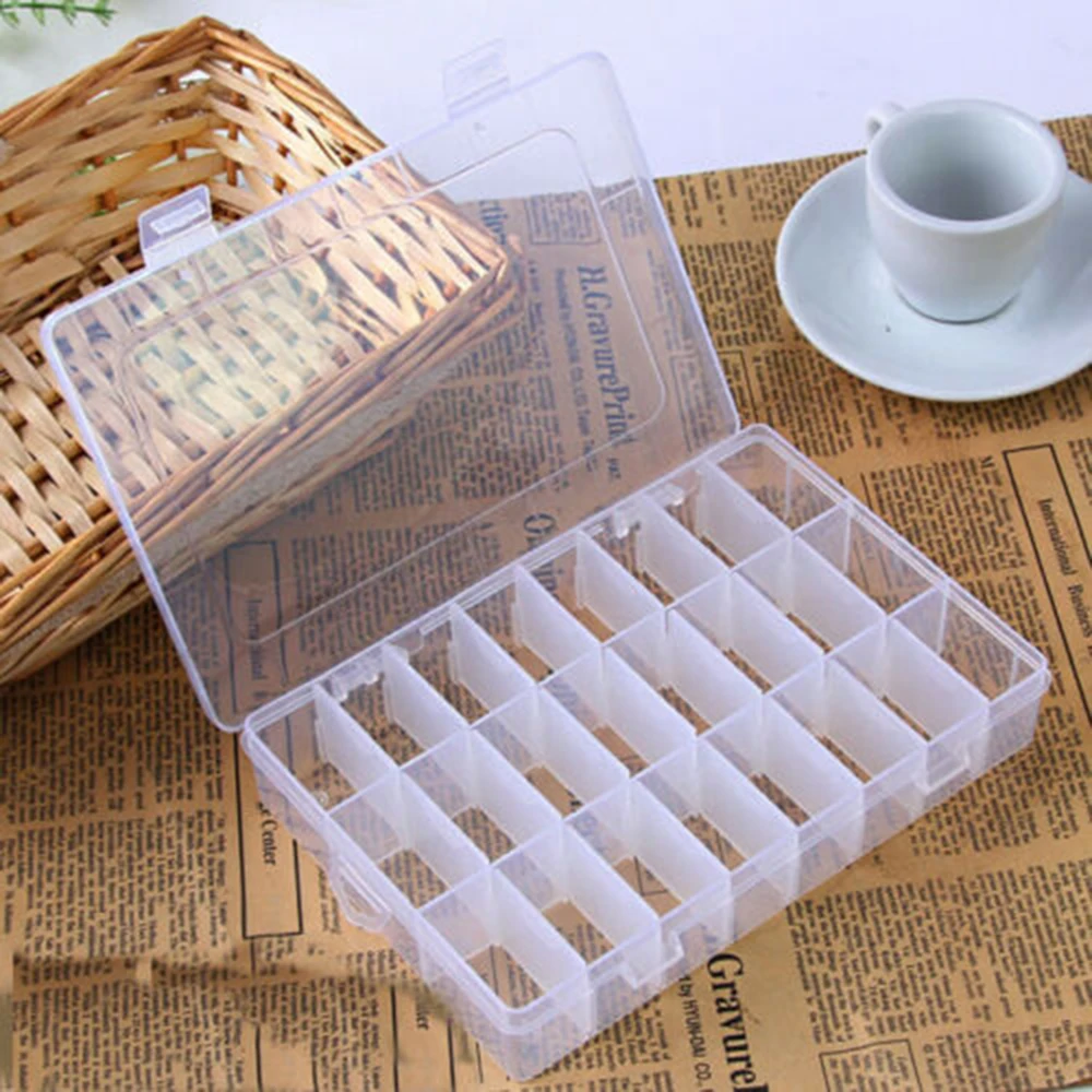 24 Grid Storage Box Container Translucent Jewelry Receiving Box Desktop Finishing Box Plastic Clear Box Jewelry Bead Storage Box