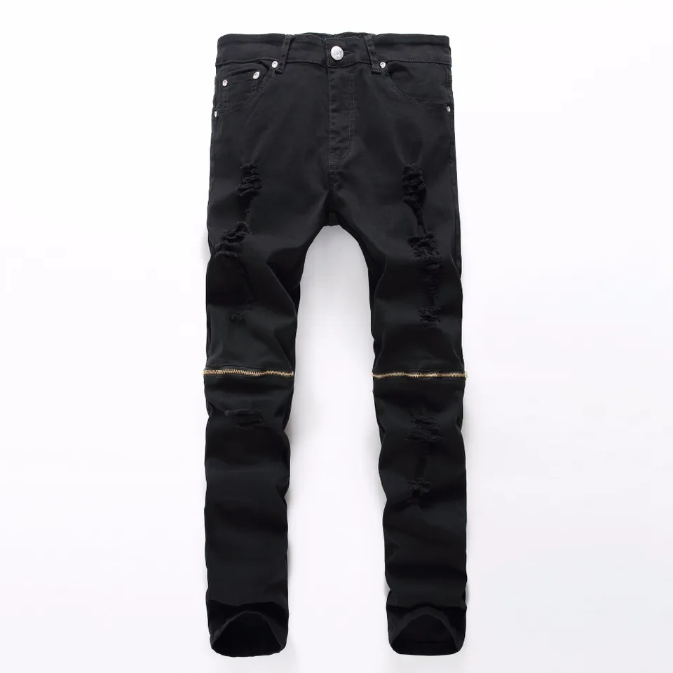 black cut up jeans men