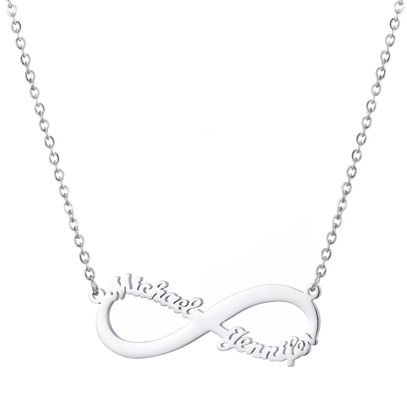 Романтические пользовательские Бесконечность имя ожерелье персонализированные Два таблички обещают Шарм ожерелья с кулоном для женщин ювелирные изделия