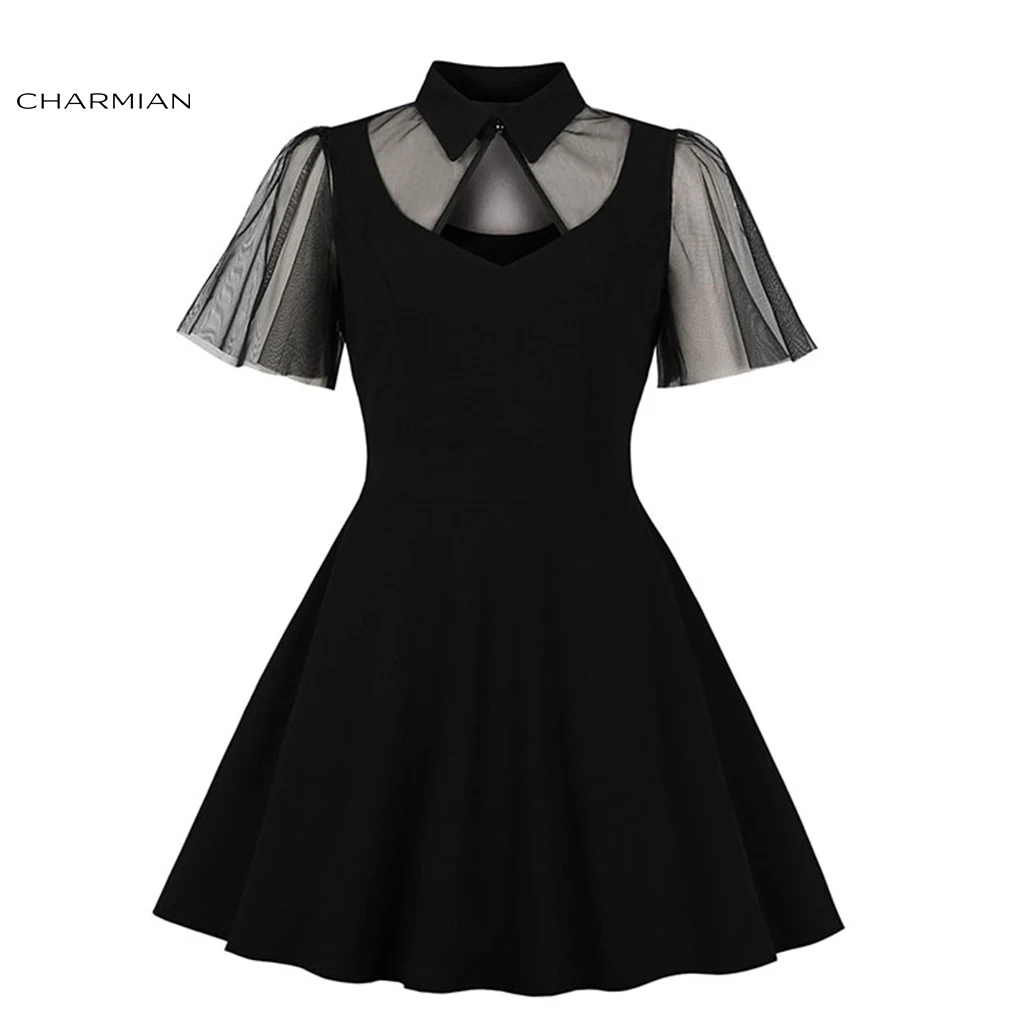 Женское сексуальное готическое черное прозрачное Сетчатое платье Charmian с