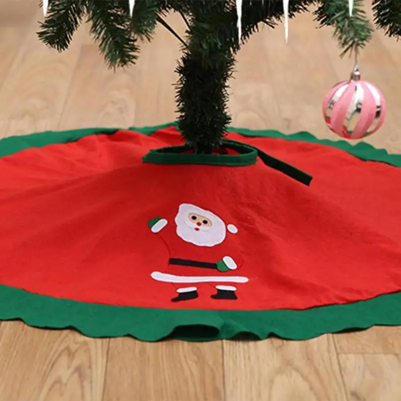 

90CM Red Christmas Tree Skirt with Golden Ruffle Edge Tree Apron Ornaments Christmas for Home New Year Decoration