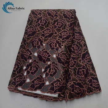 

Latest African Lace Fabric Hollow Out Design Swiss Voile Lace High Quality France Embroider Lace Beads With Stones for Party