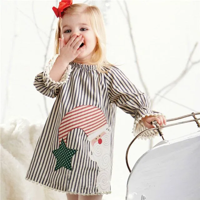 Платье для маленьких девочек от 0 до 5 лет детское повседневное рождественское хлопковое платье с юбкой-пачкой рождественские мини-платья в полоску с Санта-Клаусом