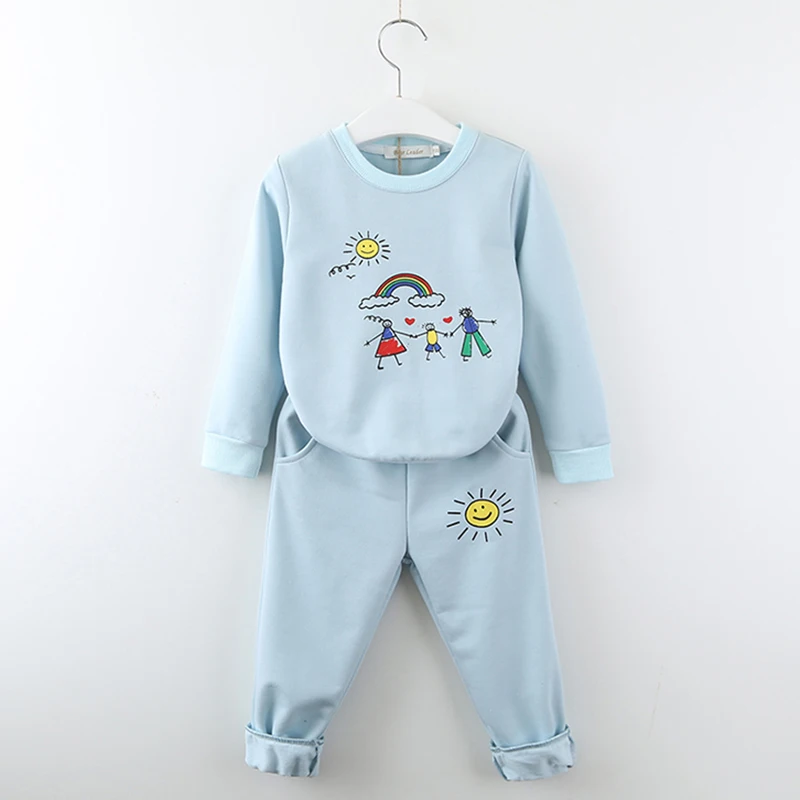 2018 Spring Girl Clothing Sets Rose Pattern Children casual kids sport suits Cartoon Printed kids casual sport suis 3-7Y Cloth