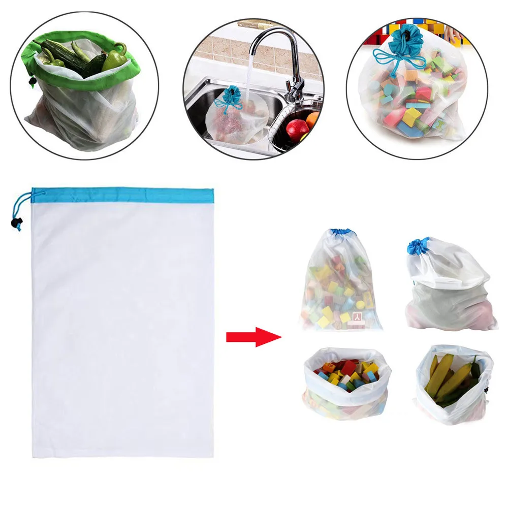 

1pcs Reusable Produce Mesh Bags Black Rope Vegetable Fruit Toy Storage Pouch Home Improvement Useful Tools Drop Shipping #X