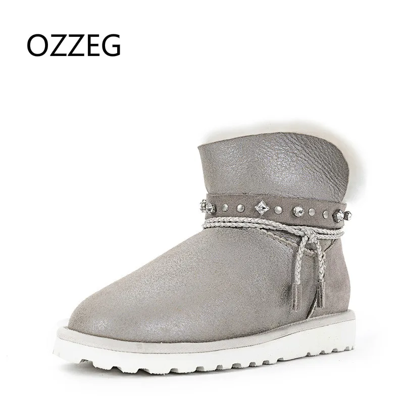 

New Arrival Women Snow Boots Genuine Leather High Quality Hand Made Botas Fashion Crystal Decoration Winter Shoes for Women Warm