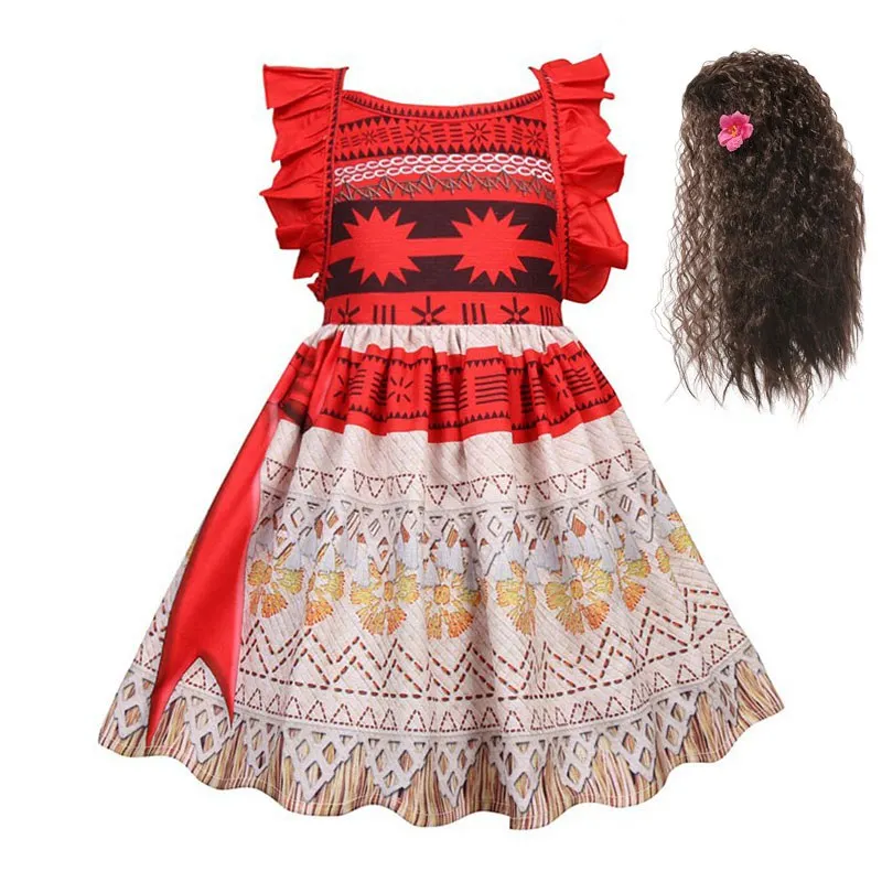 Moan Dress A Set 1 MUABABY летнее платье с героями мультфильма «Моана»; платье для маленьких девочек; оборки, бретели с низким вырезом на спине Vaiana Наряжаться комплект принцессы детская одежда 2 3 4 5 6 7 8 лет - Цвет: Moan Dress A Set 1