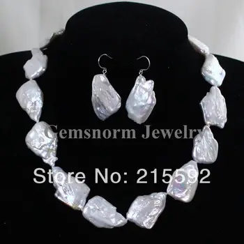 

Irregular White Freshwater Pearl Beads Jewelry Set Party Jewelry Set Pearl Beads Necklace&Earrings Set Free Shipping FP035