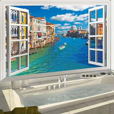 

New arrival Venice of Italy 3D Window View Wall Sticker Large Mural Vinyl Decals Home Decor adesivo de parede asd
