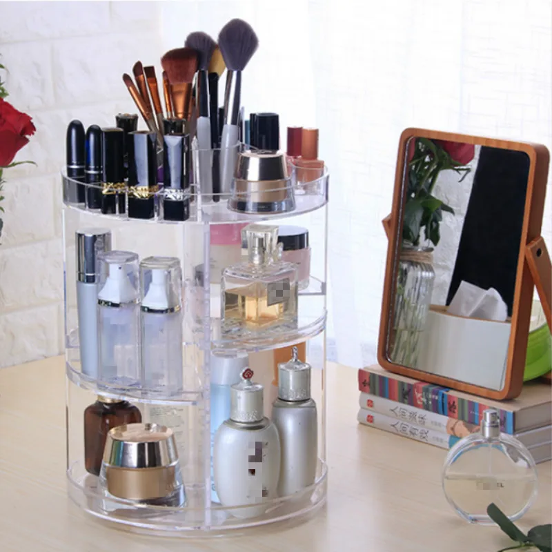  Transparent Rotating Plastic Home Drawer Desk Desktop Storage Box/ Organiser Acrylic Makeup/ Purple