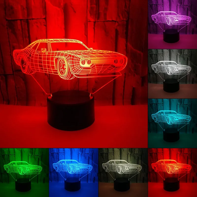  Acrylic 3D Car Visualization Optical Illusion Lamp 7 Colors Changing Desk Lamp USB LED Touch Home D - 32904742945