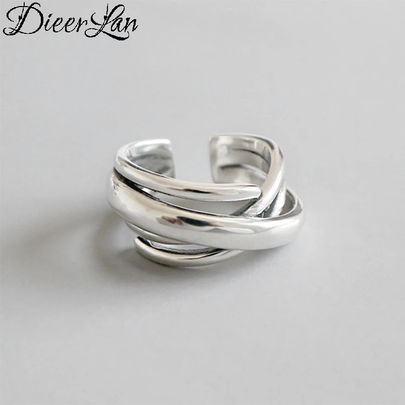 

DIEERLAN Exaggerated Personality 925 Sterling Silver Geometric Irregular Rings for Women Bohemian Retro Adjustable Antique Ring