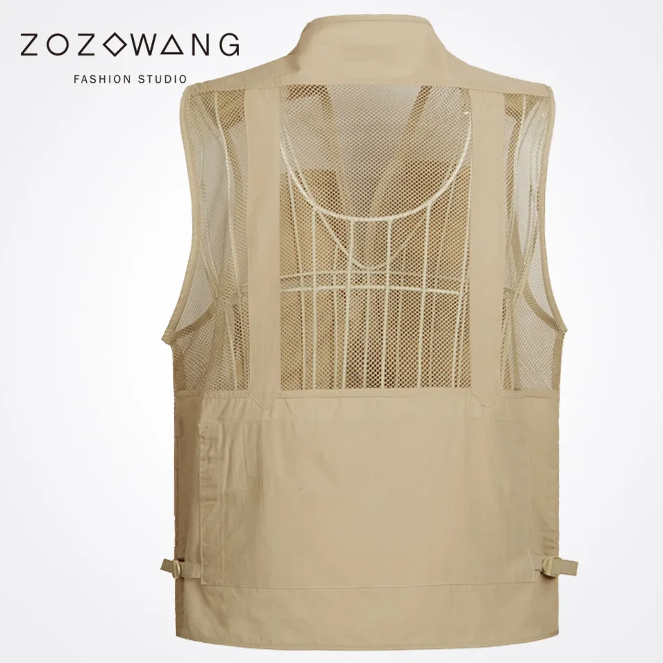 Zozowang new spring autumn summer new V-neck zipper mesh fashion Multi-pocket waist men casual plus size M-3XL vest men