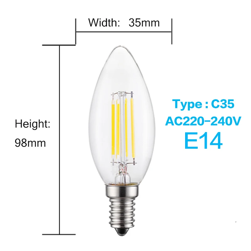 LUCKYLED 2 шт. светодиодный лампы 2W 4W 6W 7W 8W E27 светодиодный светильник 220V 240V 110V E14 светодиодный нити Винтаж светодиодный светильник Светодиодная лампа для дома светильник Инж - Испускаемый цвет: C35 220V