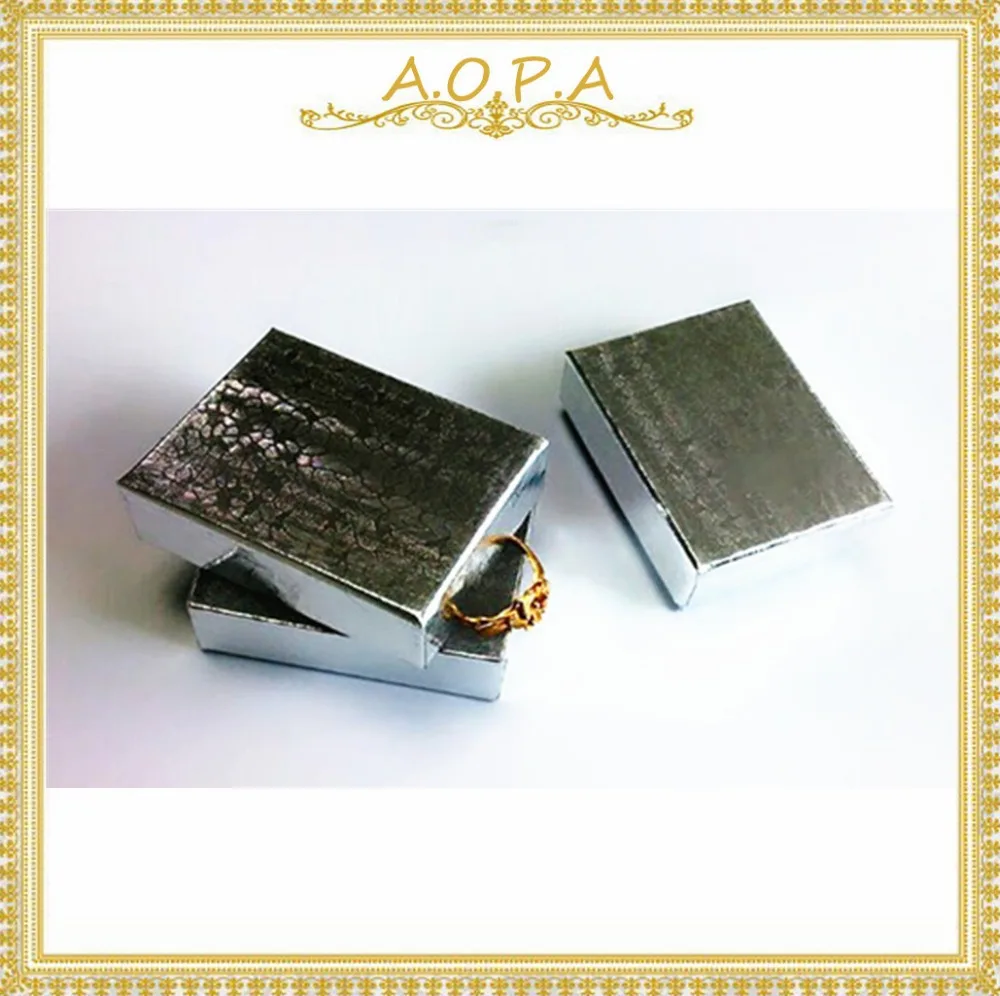 

#11Boxes Sale 100pcs Carton Cubic Silver Foil Cotton Filled 2 Pieces Cardboard Boxes Free Shipping Jewelry Box