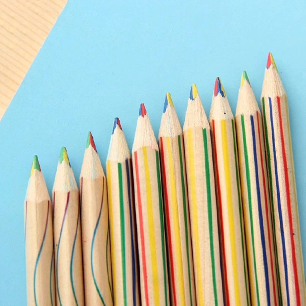 

10pcs/Lot 4 color in 1 Rainbow multi-Colors Pencil Drawing Color Pencils for Drawing Pens student Stationery School Supplies