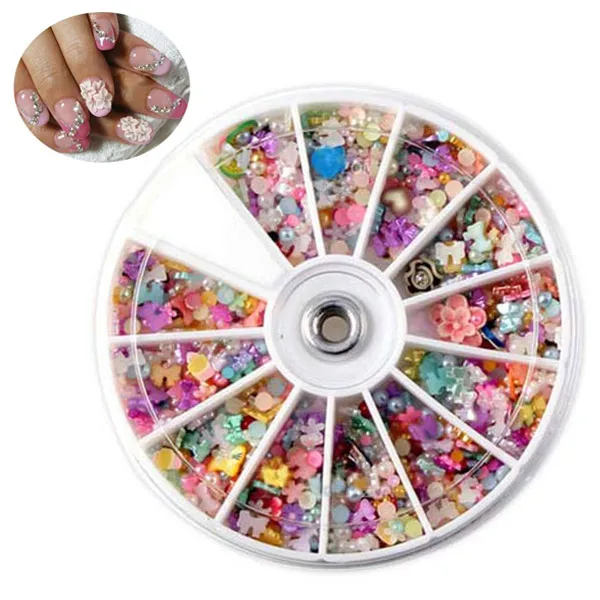 

1 Pack Wheel Colorful Mixed Nail Art Tips DIY Glitters Rhinestones Slice Decoration Decal Sticker Manicure @88 SK88