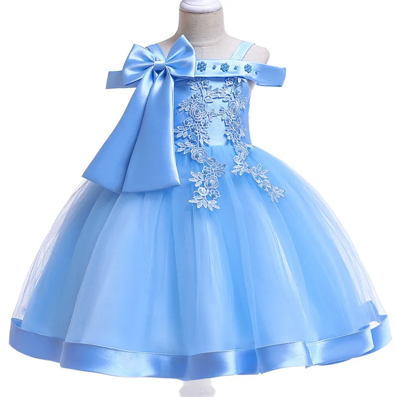 Новинка года; милое детское платье принцессы с открытыми плечами и большим бантом; модные летние Вечерние Платья с цветочным узором для маленьких девочек
