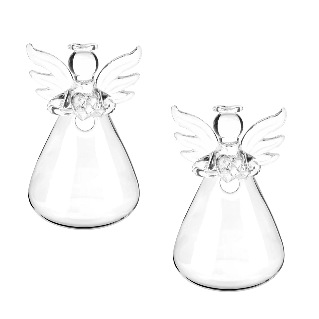 

2Pieces Hanging Glass Hydroponic Flower Vase Terrarium Container Angel Decor