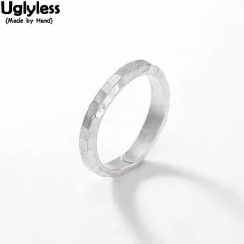 

Uglyless 100% Real Solid 925 Sterling Silver Handmade Knocking Surface Plain Rings for Women Open Finger Ring Fine Jewelry Bijou