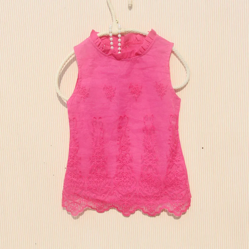 

2019 Summer baby girl clothes children clothing lace embroidery sleeveless chiffon blouse kids clothes girl shirt 2 colors