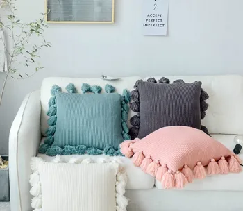 

Solid Color Fringed Pillow Cover Nordic Pillow Wool Creative Home Cojines Decorativos Para Sofa Cushion Cover