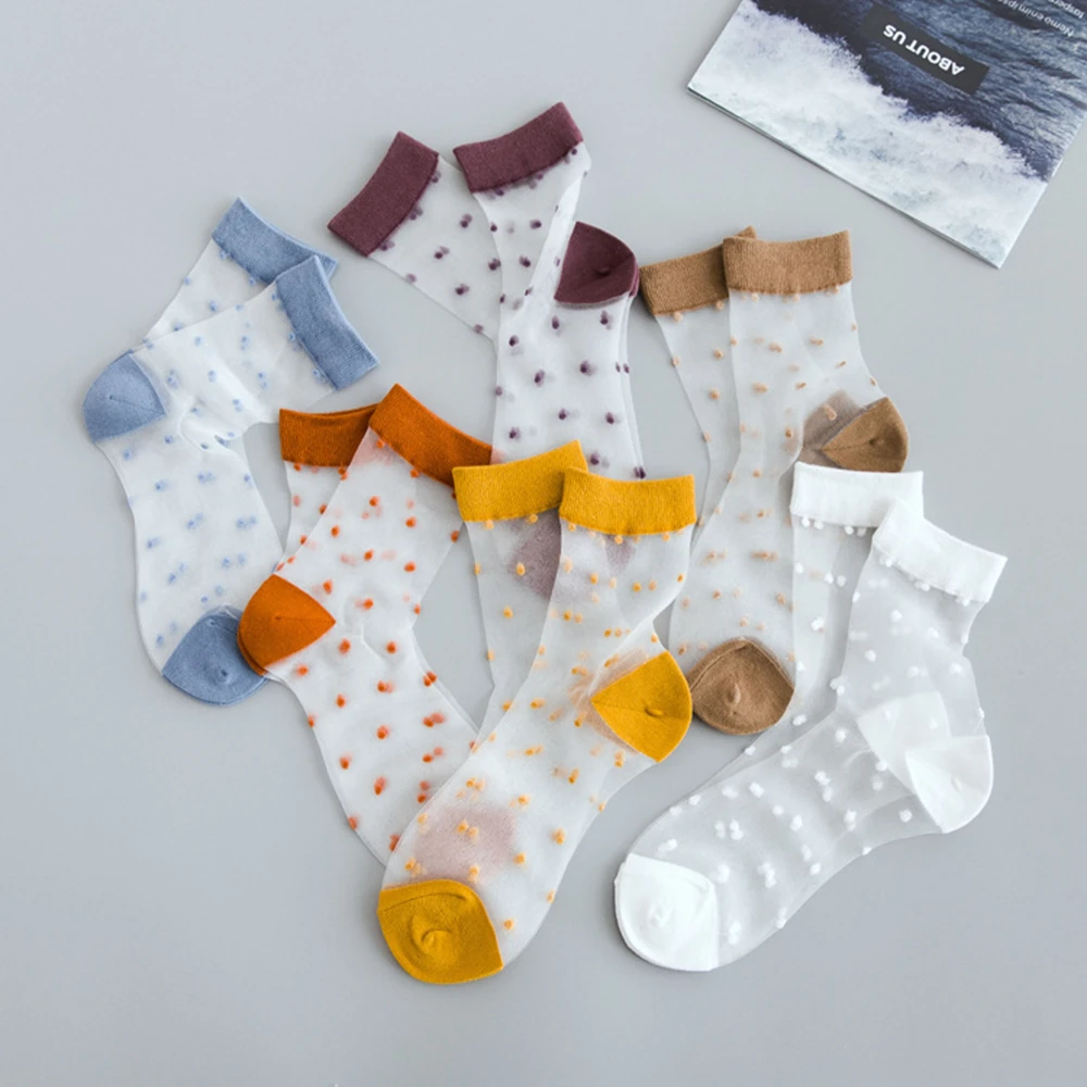 

2019 Summer New Cool Vintage Breathable Transparent Ultra-thin Crystal Dots Socks Women Original Soft Fashion Women Socks